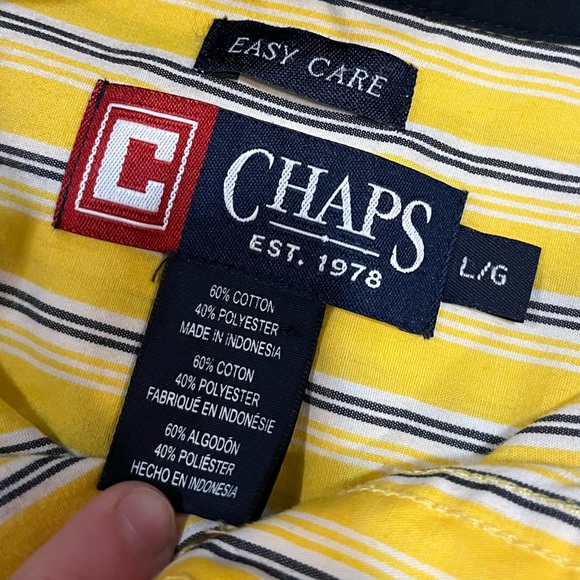 Chaps Easy Care men’s yellow striped button down long sleeve shirt chest pocket - Picture 9 of 12